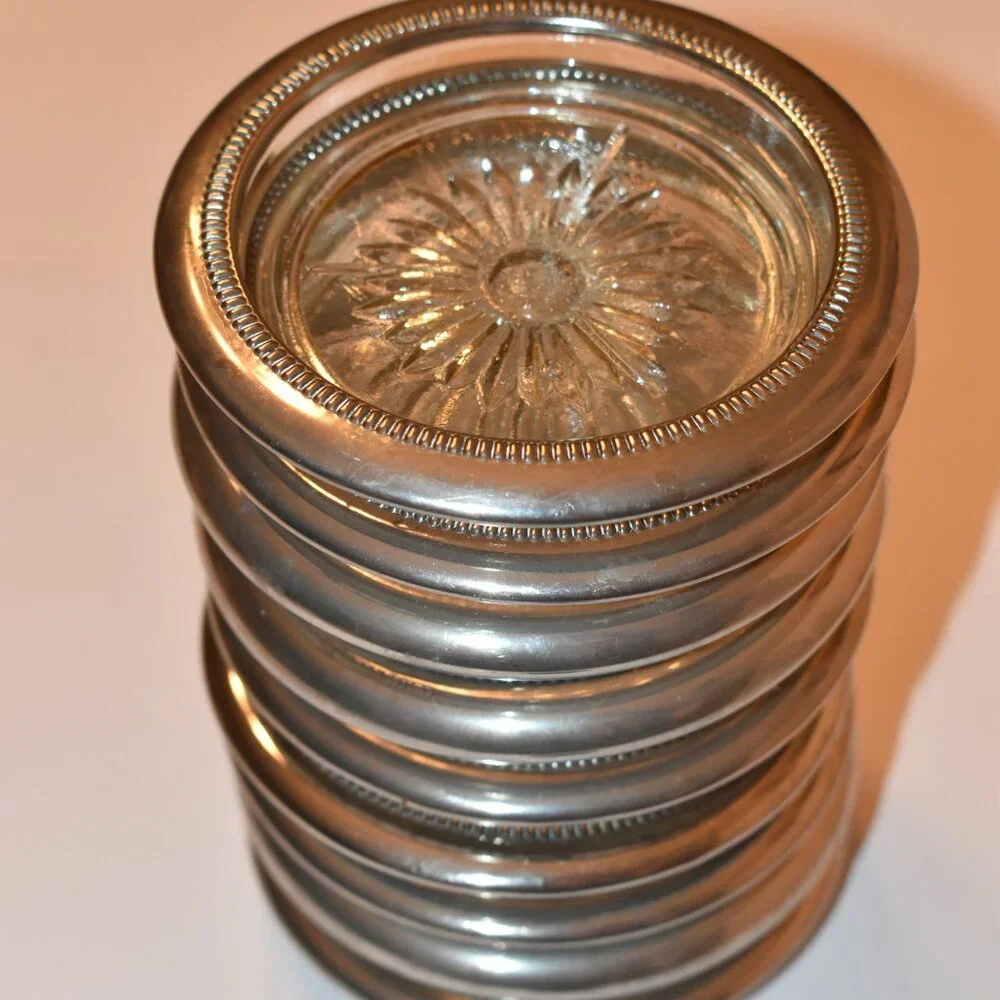 9 Vintage Leonard silver plated glass coaster - set of 9
